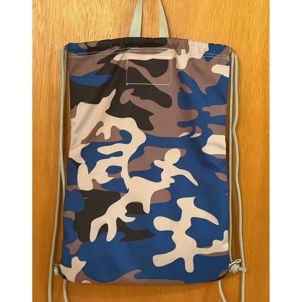 NWOT Bean Blue Camo Drawstring Cinch Sack Backpack Mesh Pocket Gym Bag
